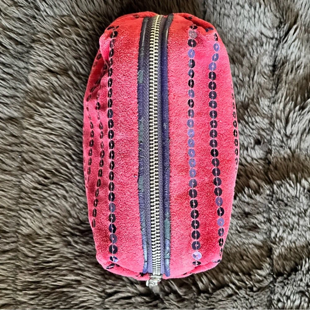 Juicy Couture 2012 Velour Sequin Cosmetic Bag Red Purple Y2K McBling J Pull Glam